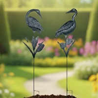 Décoration de jardin en fer forgé style héron vieilli, ornement de grue de style chinois pour aménagement extérieur, support de fleurs en métal en forme d'animal