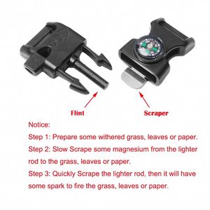 Bracelet en paracorde en acier inoxydable et plastique avec allume-feu à silex et boussole de 5/8 po, sifflet et boucle, pour camping et situations d'urgence en extérieur - Product Image 3