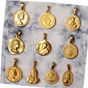 2024 New Arrival Stainless Steel 18k Gold Plated Saint Benedict Mary Medal Pendant Religious Cross Jewelry Accessories For Men