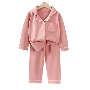Develvet pajamas Children's pajamas boys and girls new autumn and winter long-sleeved two-piece set lapel home wear