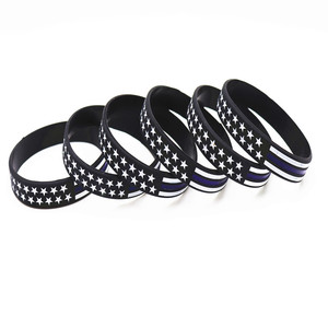 <span class=keywords><strong>Pulseras</strong></span> de Silicona con la Bandera de Estados Unidos, Línea Azul Delgada, Impermeables, Multicolores, de Moda, para Aniversario de Policía, Venta al Por Mayor de Fábrica - Product Image 6