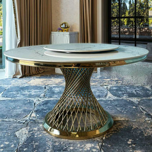 Mesa de comedor redonda moderna con marco de acero inoxidable dorado y tapa de piedra sinterizada combinada con muebles para el hogar <span class=keywords><strong>Lazy</strong></span> <span class=keywords><strong>Susan</strong></span> - Product Image 4