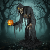 Grande Citrouille Squelette Électrique à Induction, Accessoire Fantôme, Ornement d'Intérieur et d'Extérieur, Zombie Horreur Effrayant Animé, Animatronique d'Halloween