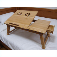 Table de lit pliable en bambou pour ordinateur portable, plateau de service petit-déjeuner, support réglable en hauteur avec plateau inclinable et tiroir de rangement – Vente en gros
