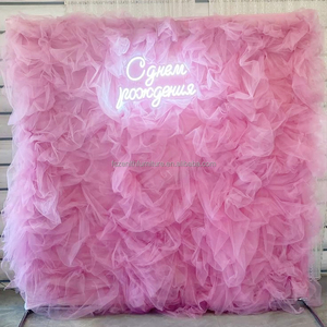 Cortina de tela de pared de malla de tela de boda personalizada, cortina de tela enrollable rosa de boda para decoración de boda - Product Image 3