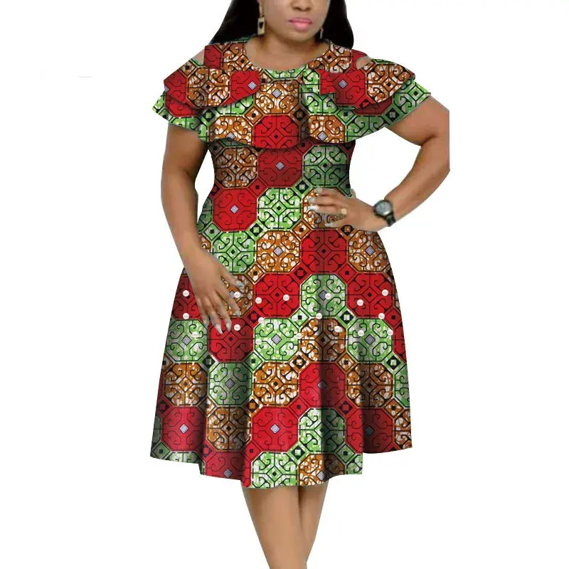 African Fashion Designs Dress Elegant Style Print Cotton Dresses For Ladies