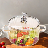 Casseroles en verre borosilicate de haute qualité, ustensiles de cuisine, avec couvercle en verre ondulé, marmites à soupe et à bouillon avec double poignée