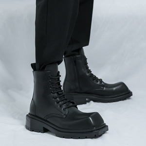 Botas de Tobillo de PU con Cordones y Punta Cuadrada Estilo Británico 1633 para Hombre, con Plantilla de EVA, Botas de Motocicleta - Product Image 5