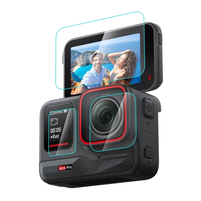 PULUZ Camera 3 in 1 Rear & Front Screen + Lens Tempered Glass Film for Insta360 Ace Pro