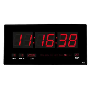 18.5 Inch Large Red Oversized LED Clock with Indoor Temperature, Calendar Display with Date and Day of Week