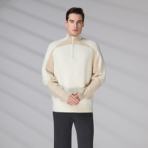 <b>Men's</b> Pure Wool Sweater Custom Logo OCS Long Sleeve Knitted Top Winter Wear Anti-Pilling Quarter Zip <b>Pullover</b> - Product Image 3