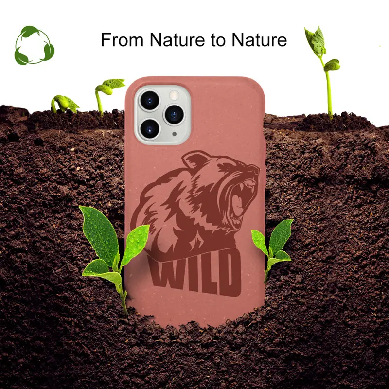 2020 çevre dostu buğday samanı ince biyobozunur Compostable cep telefonu kılıfı lazer kazınmış kapak için iPhone 11 Pro Max