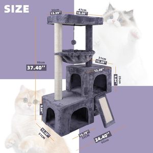 Pohon Kucing Ramah Lingkungan 37.4 inci, Menara Kucing dengan Dua Kandang, Pusat Aktivitas Lengkap untuk Kucing di Dalam Ruangan, Tiang Garukan Kucing, Tempat Tidur Nyaman, Lucu - Product Image 5