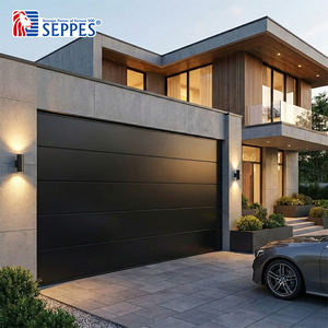 <span class=keywords><strong>Porte</strong></span> <span class=keywords><strong>de</strong></span> <span class=keywords><strong>garage</strong></span> sectionnelle moderne à panneau affleurant noir, automatique, <span class=keywords><strong>isolée</strong></span> en acier et panneaux sandwich PU, pour villa contemporaine - Product Image 1