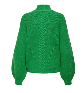 Pull en tricot épais vert à col roulé et manches lanternes pour femme, automne - Product Image 3