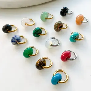 Zooying Huggie Hoop Boucles d'oreilles Gemstone Donut Hoop Boucles d'oreilles Petit Donut Charm Dangle Boucles d'oreilles