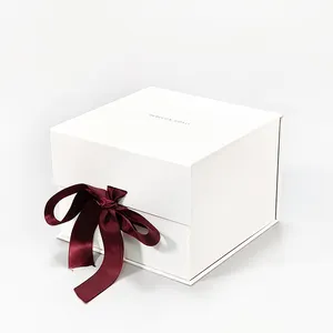 Картонная плоская Складная Подарочная коробка с логотипом на заказ, упаковочная коробка для шоколада с лентой, магнитная складная бумажная коробка