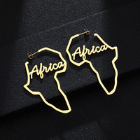 Boucles d'oreilles pour femmes Bijoux en acier inoxydable Lettre de l'amour Carte d'Afrique Boucles d'oreilles