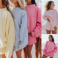 Nouvel ensemble décontracté pull col rond et pantalon à manches longues en polaire couleur unie pour femme, en polyester