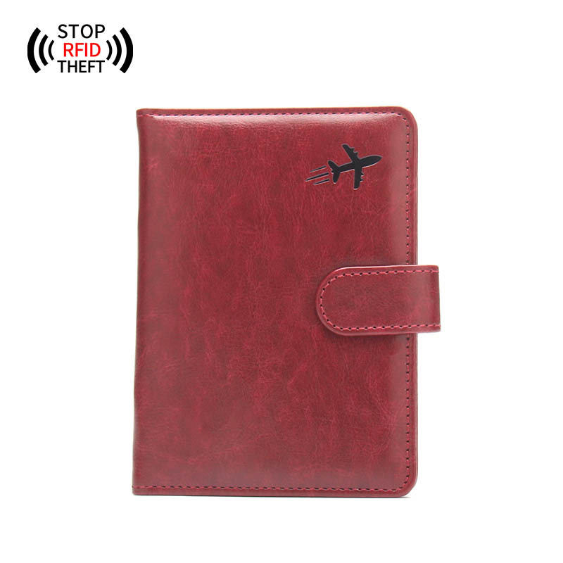 Porta pasaporte de avión con hebilla antimagnética (burdeos)