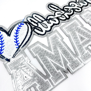 Patch à sequins Baseball <span class=keywords><strong>Mama</strong></span>, lettres <span class=keywords><strong>MAMA</strong></span> brodées en chenille bleu roi brillant, applique en forme de cœur, badges pour veste - Product Image 4