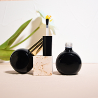 Bouteille cosmétique en verre vide ronde de 30 ml pour vernis à ongles, gel noir et couche de finition, avec couvercle et pinceau – Vente en gros