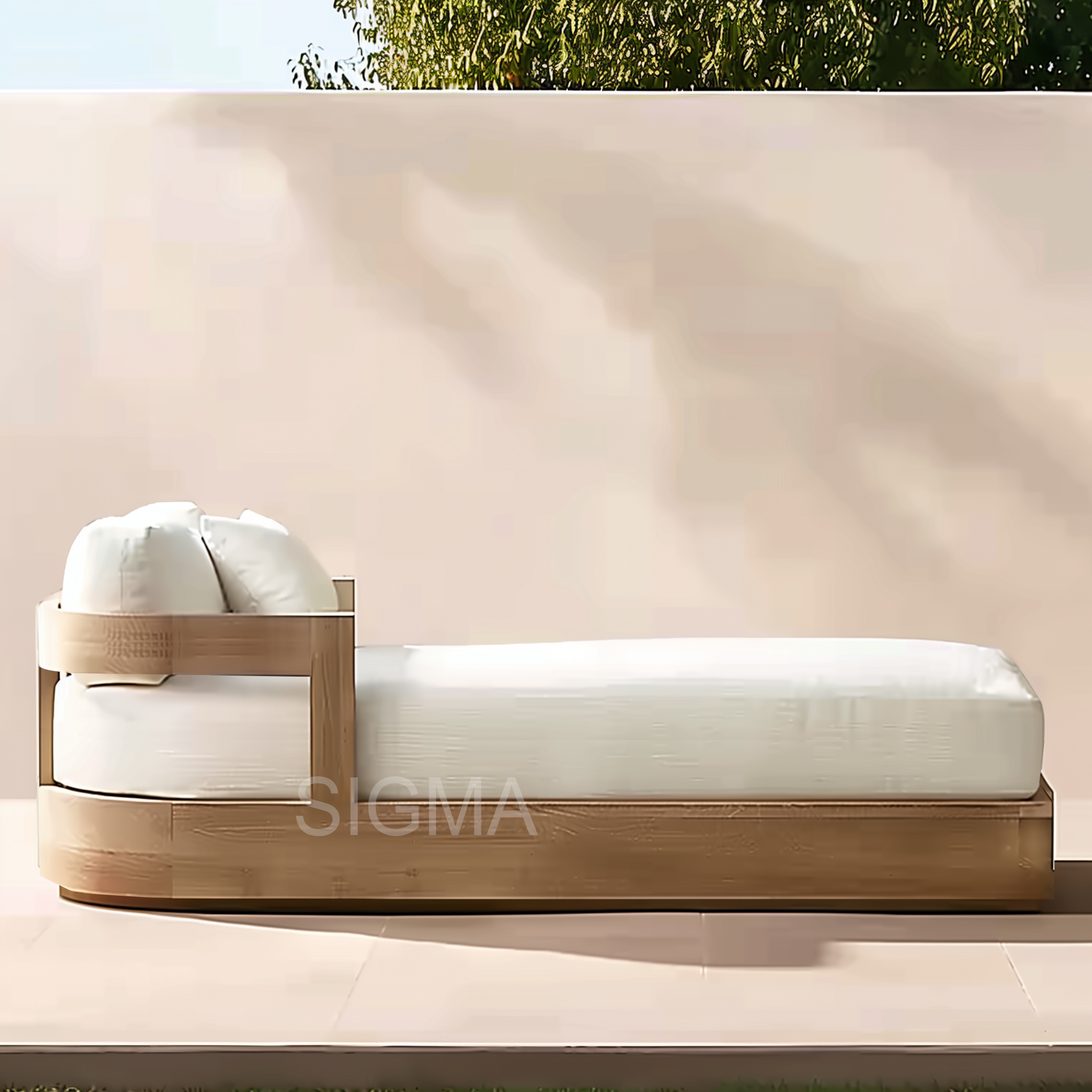 High End Quality Outdoor Furniture Simple Design Waterproof Cushion Seat Lounge Solid Teak Chaise