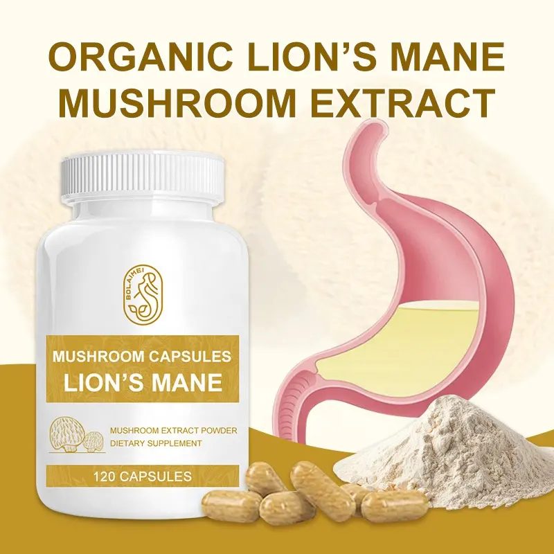 Pasokan pabrik OEM Lion's sure jamur ekstrak bubuk disesuaikan Lion's sure jamur kapsul dengan botol