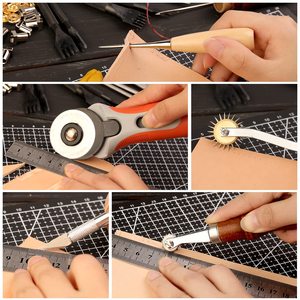 Kit Profesional de Herramientas para Trabajar el Cuero WBG, Juego Completo de Herramientas para Artesanía en Cuero con <span class=keywords><strong>Hilo</strong></span> Encerado, Raspador, Punzón y Perforador - Product Image 3