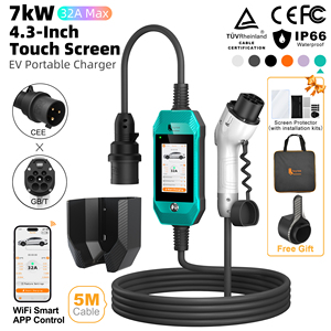 Chargeur de véhicule électrique portable de niveau 2 Feyree 7 kW GBT pour la maison, 32 A, compatible Wi-Fi, avec écran tactile HD de 4,3 pouces - Product Image 1
