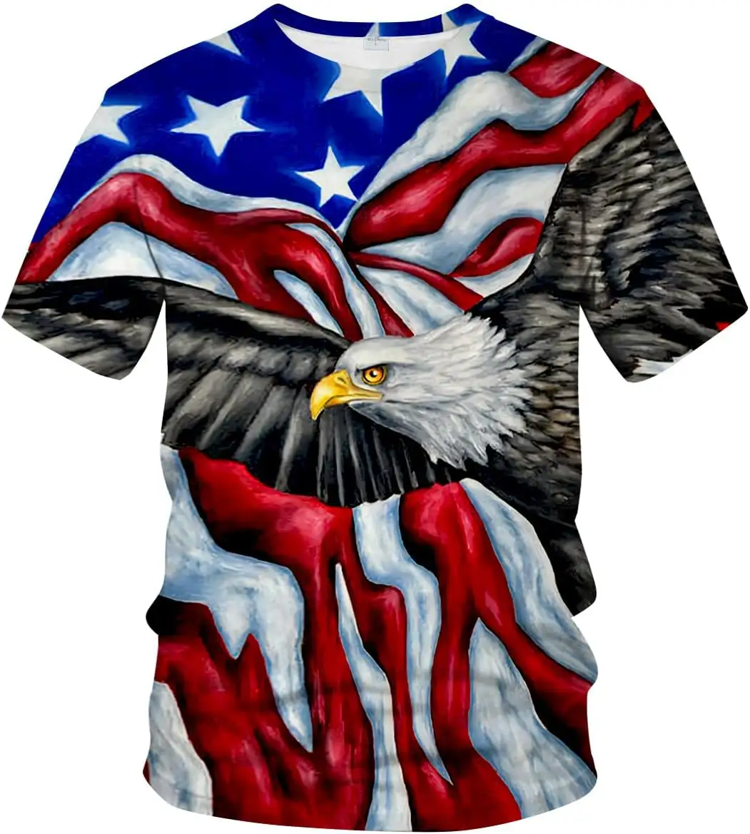 Fitspi Camiseta Unissex 3D estampada bandeira americana verão novidade com gola redonda camisas de manga curta atacado