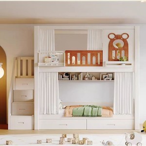 Cama Litera Infantil de Madera Maciza JINS con Escalera de Almacenamiento y Barandilla de Seguridad, Cama Litera Doble sobre Doble para Niños - Product Image 6
