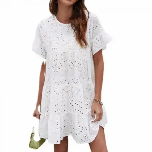 summer casual cotton hollow loose women white dress 717384