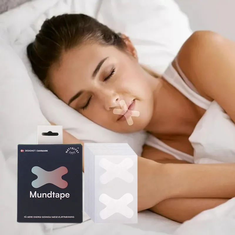 Produk baru 2024 pita mulut Anti dengkur stiker kesehatan hidung penghenti pernapasan bantuan tidur Patch malam solusi penutup mulut