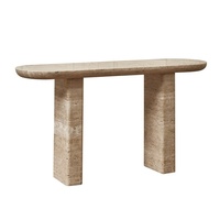 Table console d'entrée en travertin naturel beige de luxe, meuble décoratif en pierre pour la maison