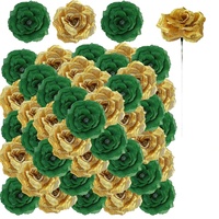 Meistverkaufte Mittelgroße Seiden-Kunstrosen-Stiele Smaragdgrün Gold Hochzeit Babyparty St. Patrick's Day Deko Großpackung DIY