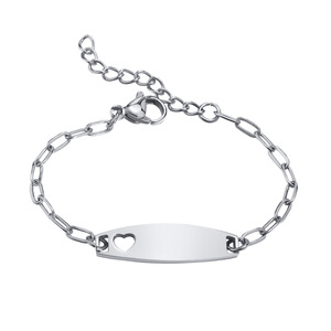 Braccialetto Personalizzato per Bambini in Acciaio Inossidabile Placcato Oro con Cuore Vuoto per Incisione DIY, Gioielli per Neonati - Product Image 5