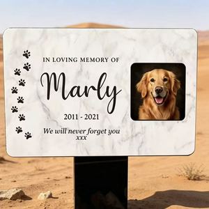 Pierre commémorative personnalisée pour animaux de compagnie en marbre avec photo, marqueur de tombe pour chien personnalisé avec nom et date gravés, <span class=keywords><strong>plaque</strong></span> de <span class=keywords><strong>cimetière</strong></span> imperméable - Product Image 5