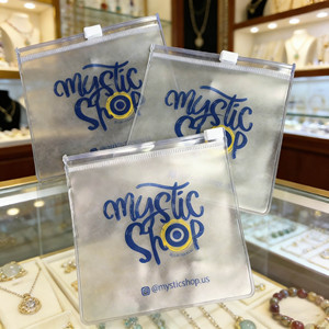 Custom Transparent PVC Zipper Bag with White Zipper and Blue Logo for Jewelry Packaging OEM - Product Image 1