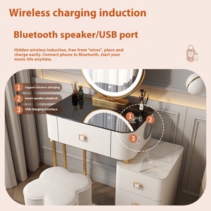 Modern Luxury Professional Wood Eco-Friendly Makeup <strong>Vanity</strong> Desk Glass Top LED Lights Portable Dressing Table Mirrored <strong>Case</strong> 2 - Product Image 3