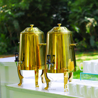 Équipement de restauration de luxe, buffet, cafetière en acier inoxydable doré de 13 L, distributeur de boissons avec robinet, chauffage au carburant et à l'alcool
