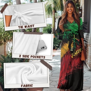 <strong>Top</strong> Fashion <strong>Jamaican</strong> Women's Summer Formal Dresses Short Sleeve Wrap V Neck Dresses Bridesmaid Wedding Guest Dress with Pockets - Product Image 5