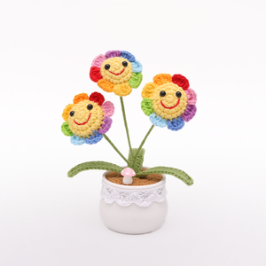 Meilleures ventes : Plante en pot au crochet Tournesol Positif, Fleur arc-en-ciel au crochet, Nouveauté, Cadeaux pour <span class=keywords><strong>la</strong></span> Fête des Mères et Noël - Product Image 6