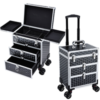 Grande valise à roulettes pour maquillage, chariot de maquillage professionnel, organiseur de cosmétiques de voyage avec tiroirs coulissants pour technicien(ne) en ongles et coiffeur(se)