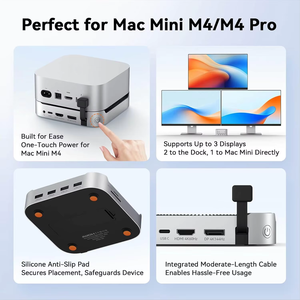 Base de Conexión 13 en 1 para <span class=keywords><strong>Mac</strong></span> <span class=keywords><strong>Mini</strong></span> M4 con Carcasa para SSD, Compatible con M4 2024, 4K DP y HDMI, USB de 10 Gbps, Ranuras para Tarjetas SD y TF, Audio, Botón de Encendido de un Toque - Product Image 4