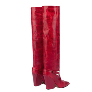 Big Size 46 Women Knee High Boots High Chunky Wedge Heels Shoes on Wide Fit Pointed Toe Metal Buckle <b>Long</b> Boots - Product Image 3