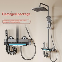 Système de robinet de douche à affichage numérique 4 fonctions Robinet de piano gris clair Jet de pluie pour salle de bain pour appartements