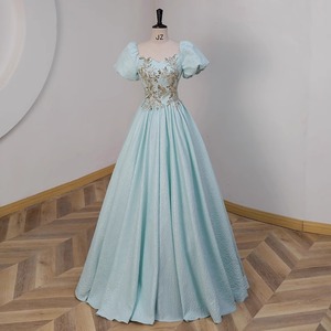 Lake Blue Tutu Skirt Long Women Stage Performance Costume Polyester Adult Vocal Performance Dress - Product Image 2