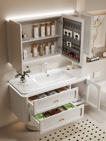 Ensemble de meubles de salle de bain avec vasque et miroir, design moderne, à suspendre au mur