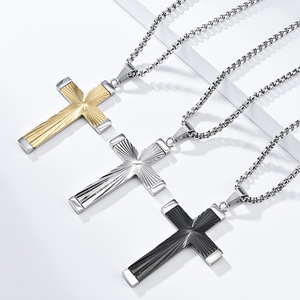 Stainless Steel <b>Cross</b> Necklace For Men Gold Tone Pendant <b>Chain</b> Jewelry Fashion Accessory - Product Image 2